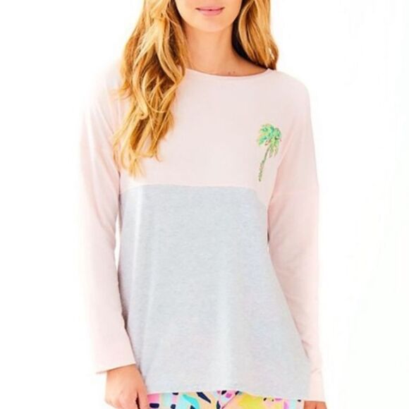 Lilly Pulitzer Finn Tee Pink Gray On Paradise Motif Monkey - Picture 1 of 8